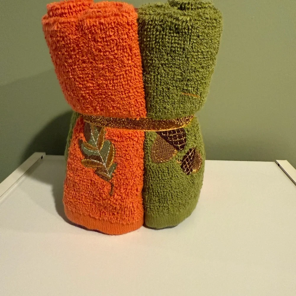 Festive Autumn Wash Rag Set - Red, Orange, Green